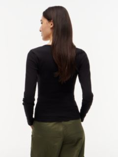 Slim V-Neck Long Sleeve T-Shirt — Black 4