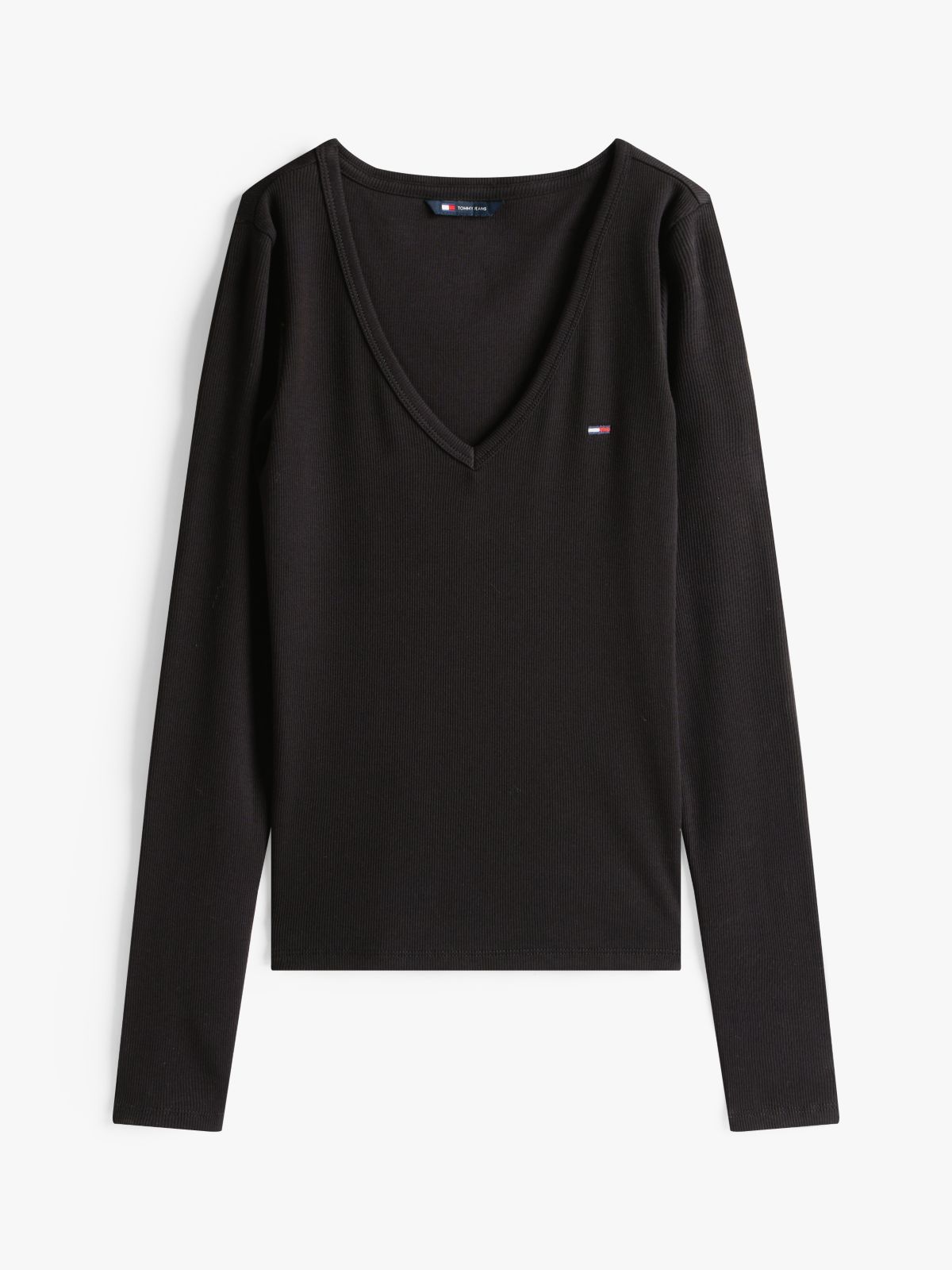 Slim V-Neck Long Sleeve T-Shirt — Black