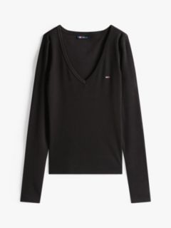 Slim V-Neck Long Sleeve T-Shirt — Black 5