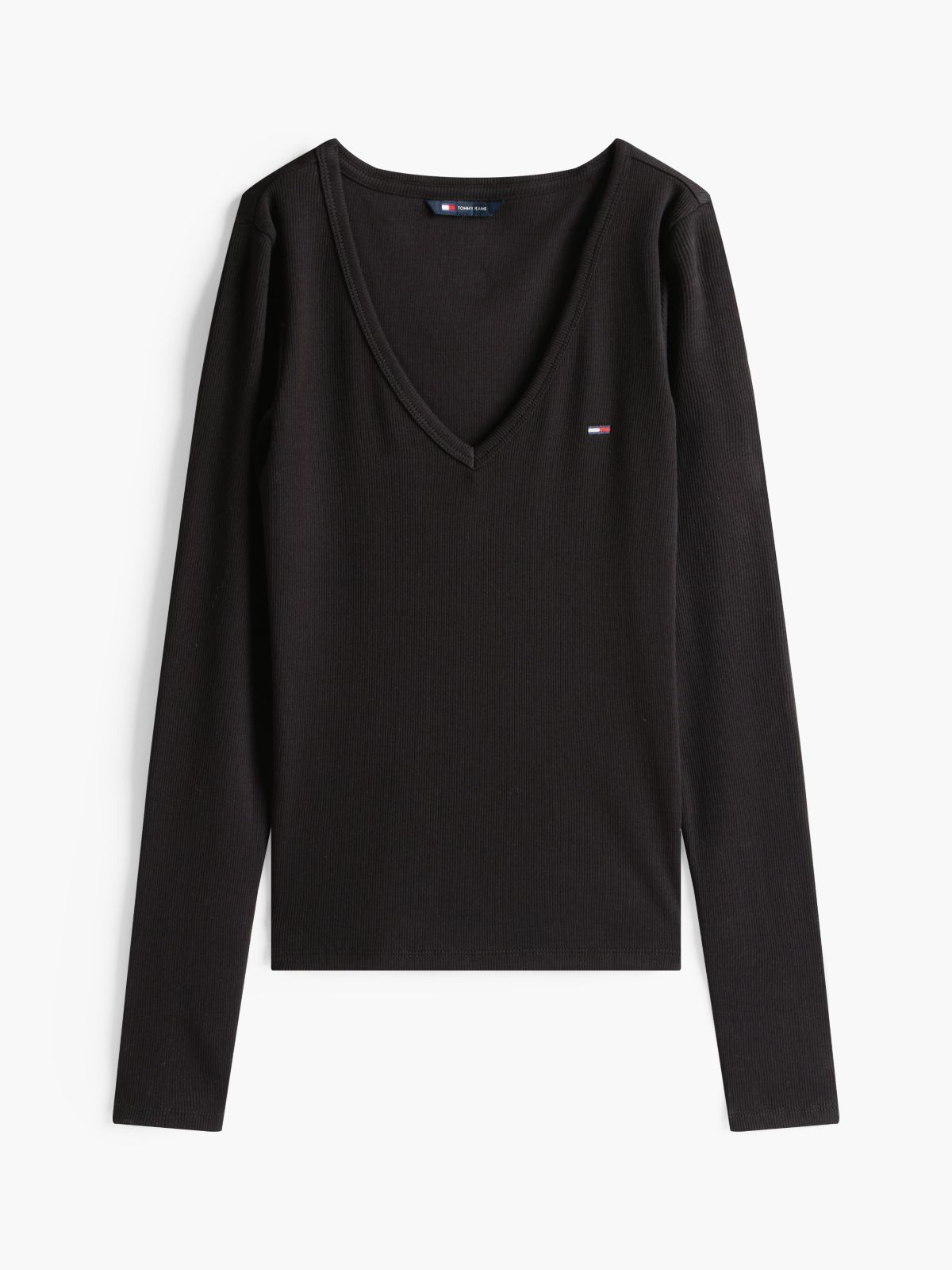 Slim V-Neck Long Sleeve T-Shirt — Black