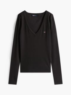 Slim V-Neck Long Sleeve T-Shirt — Black 6
