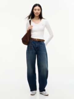 Slim V-Neck Long Sleeve T-Shirt — White 2