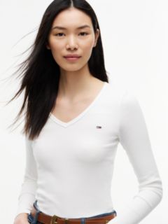 Slim V-Neck Long Sleeve T-Shirt — White 3