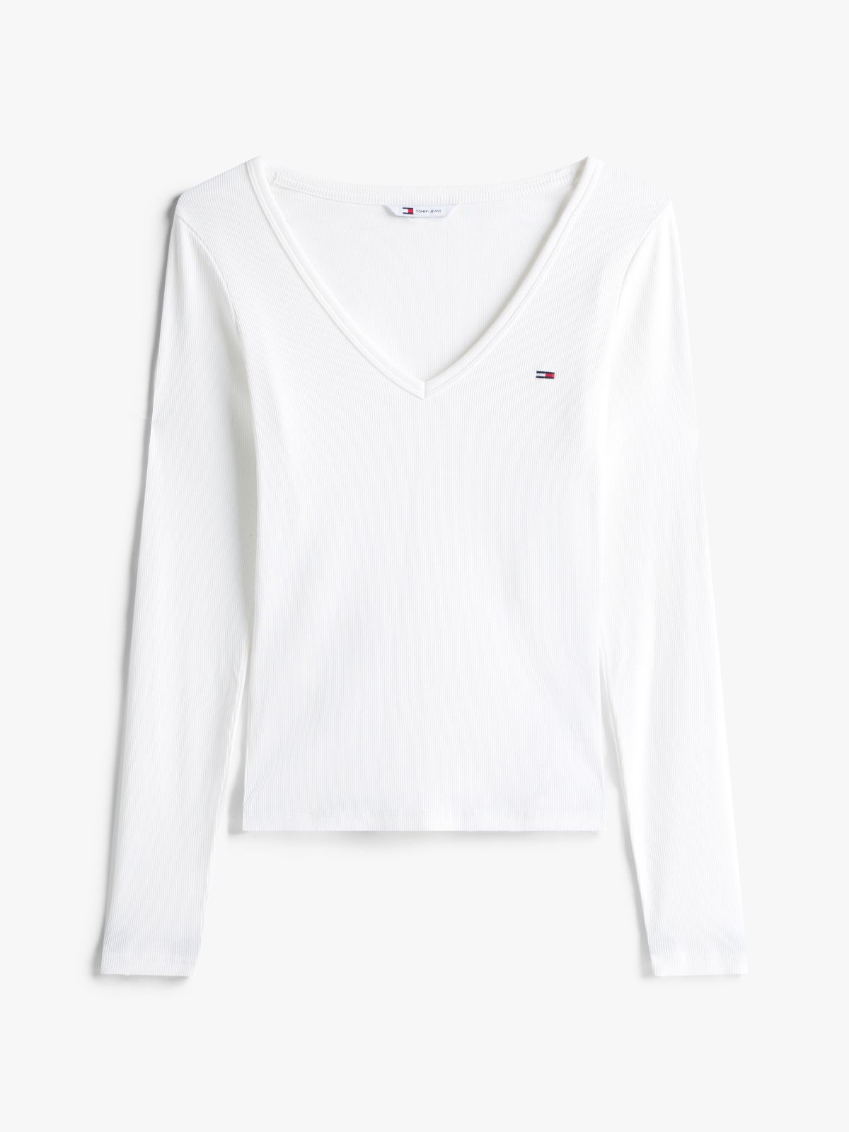 Slim V-Neck Long Sleeve T-Shirt — White