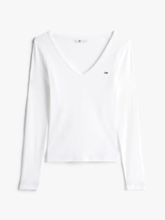 Slim V-Neck Long Sleeve T-Shirt — White 5