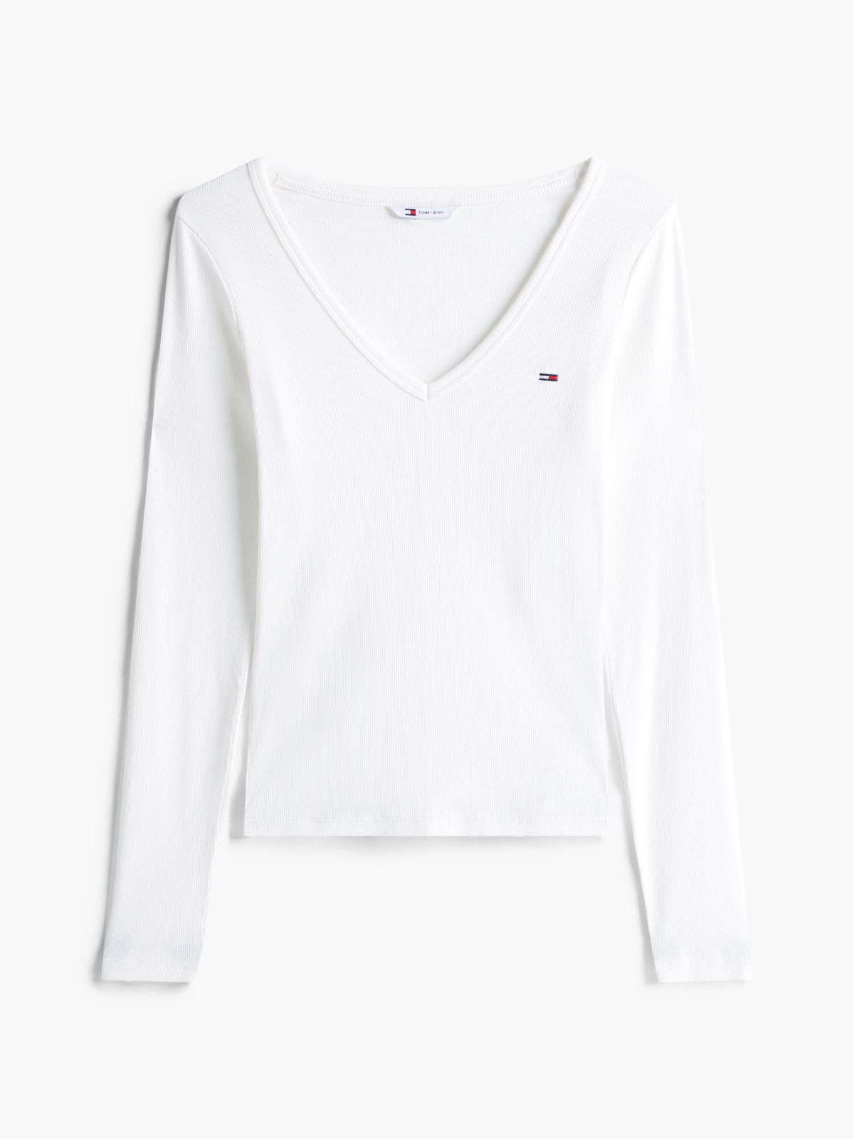 Slim V-Neck Long Sleeve T-Shirt — White