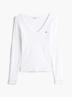 Slim V-Neck Long Sleeve T-Shirt — White 6