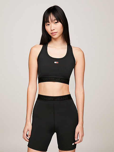 black tommy remastered logo underband crop top for women tommy jeans