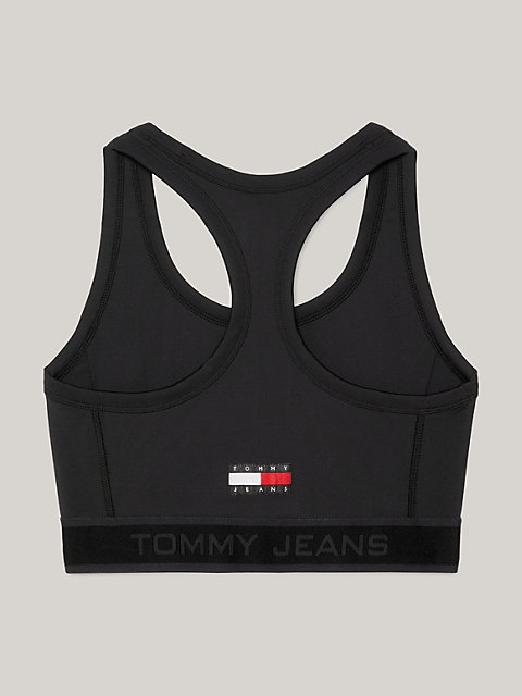 black tommy remastered crop top mit logo-unterbrustband für damen - tommy jeans
