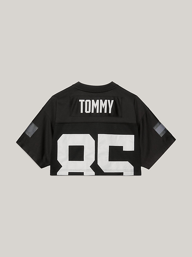 black tommy remastered oversized cropped t-shirt met logo voor dames - tommy jeans