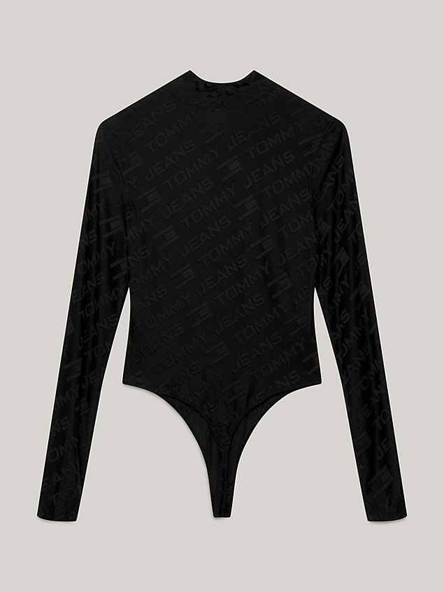 black tommy remastered jacquard long sleeve bodysuit for women tommy jeans