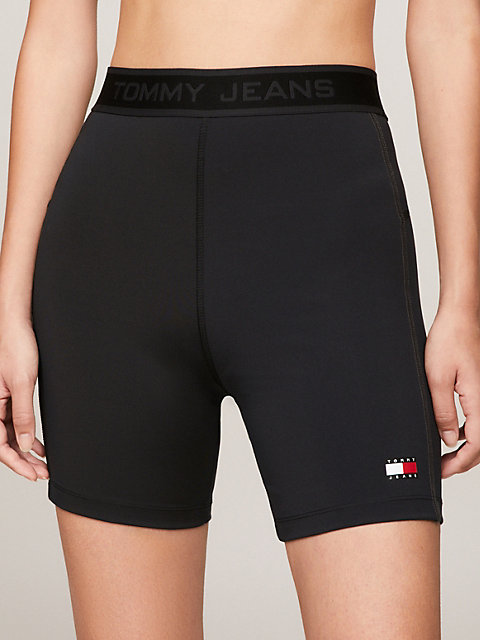 black tommy remastered logo cycle shorts for women tommy jeans