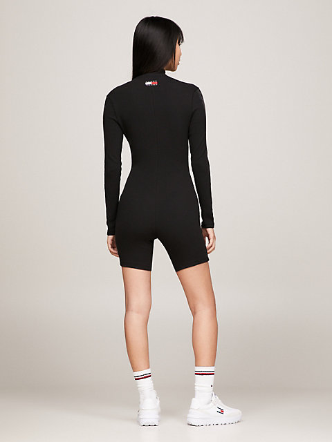 black tommy remastered colour-blocked ribbed long sleeve bodysuit for women tommy jeans