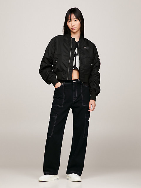 black tommy remastered tonal back logo bomber jacket for women tommy jeans