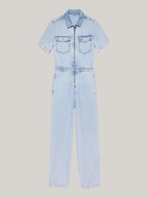 blue archive denim zip-thru boiler suit for women tommy jeans