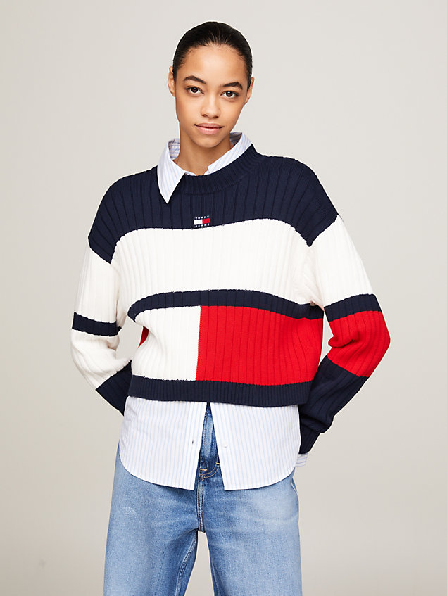 jersey cropped color block con parche white de mujeres tommy jeans