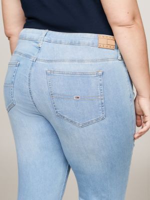 jeans sylvia curve a campana e vita alta blu da donne tommy jeans