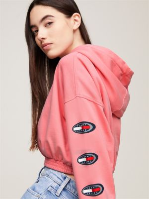 Archive Logo Patch Cropped Hoody | Pink | Tommy Hilfiger