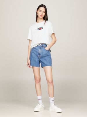 white archive classic fit t-shirt mit retro-logo für damen - tommy jeans