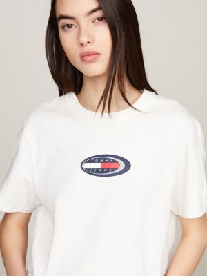 white archive retro logo classic fit t-shirt for women tommy jeans