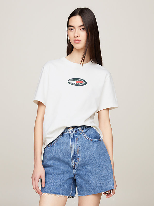 t-shirt archive classic fit con logo rétro white da donne tommy jeans