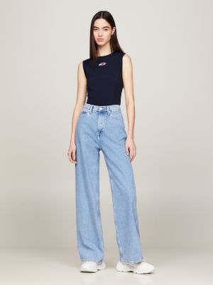 blue archive fitted logo bodysuit for women tommy jeans