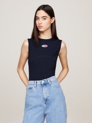 blue archive figurbetonter body mit logo für damen - tommy jeans