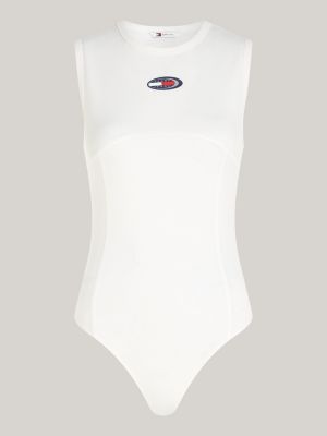 white archive fitted logo bodysuit for women tommy jeans