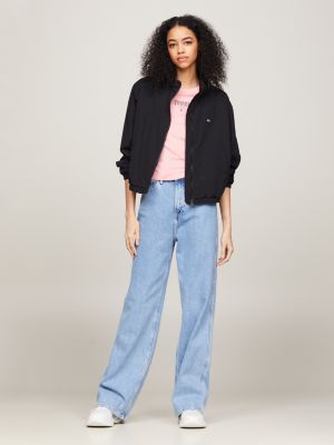 black essential windjacke mit reißverschluss für damen - tommy jeans