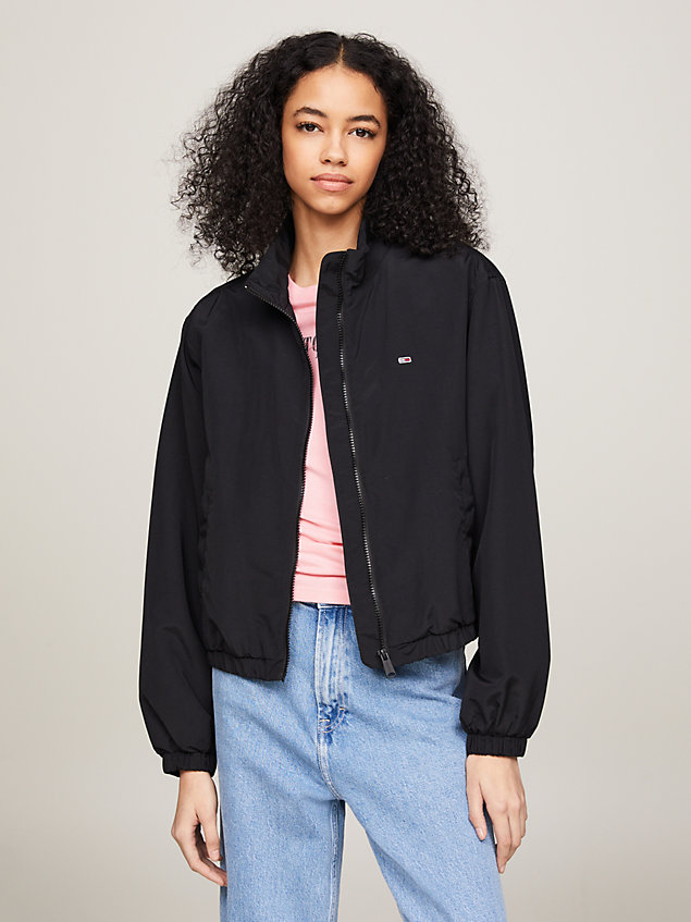 black essential zip-thru windbreaker jacket for women tommy jeans