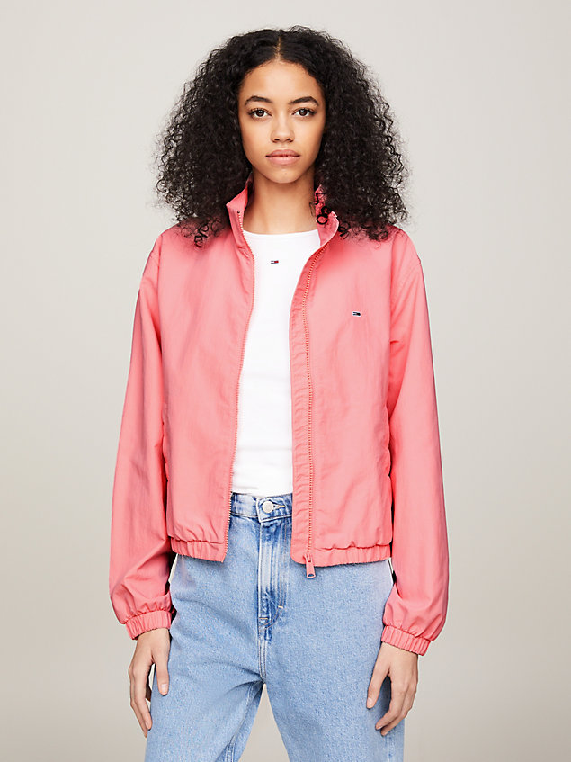 pink essential zip-thru windbreaker jacket for women tommy jeans