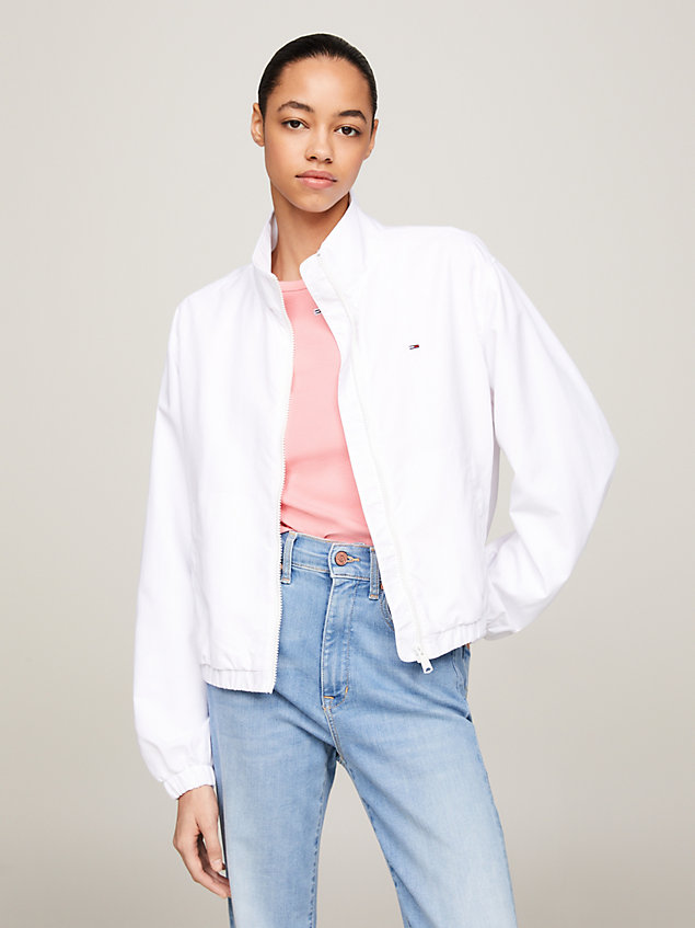 white essential zip-thru windbreaker jacket for women tommy jeans