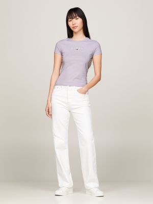purple essential slim fit t-shirt mit logo für damen - tommy jeans