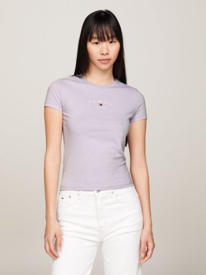 purple essential slim fit t-shirt mit logo für damen - tommy jeans
