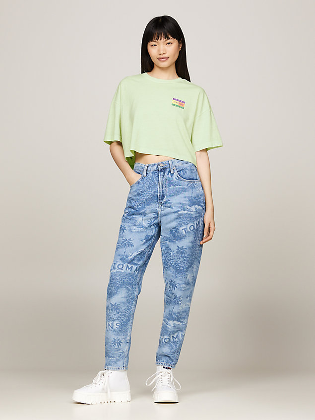 camiseta oversize cropped con logo trasero green de mujeres tommy jeans