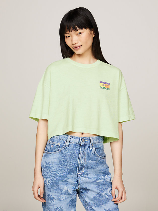 camiseta oversize cropped con logo trasero green de mujeres tommy jeans