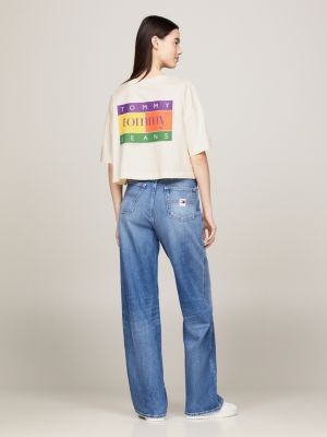 White Cropped T-Shirt with Logo main image 1