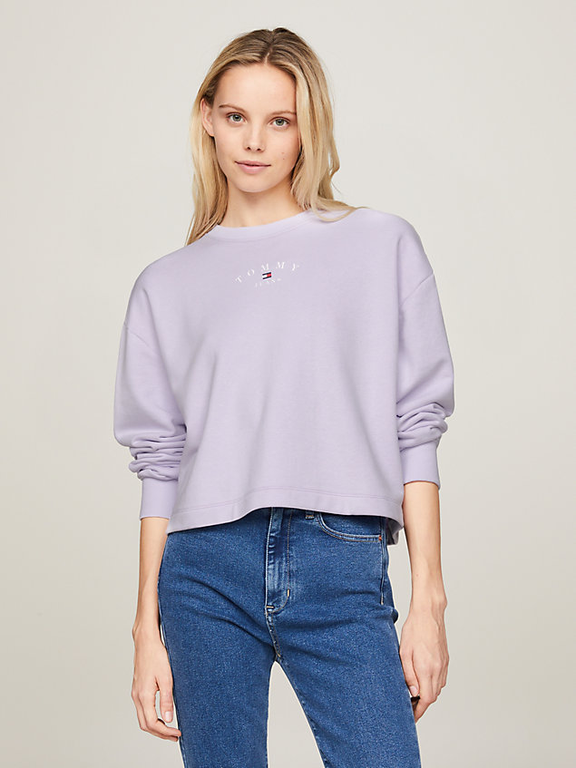 purple essential crew neck relaxed sweatshirt for women tommy jeans