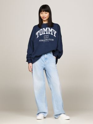 felpa varsity oversize con logo blu da donne tommy jeans