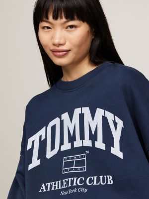 felpa varsity oversize con logo blu da donne tommy jeans