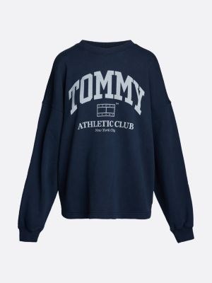 felpa varsity oversize con logo blu da donne tommy jeans