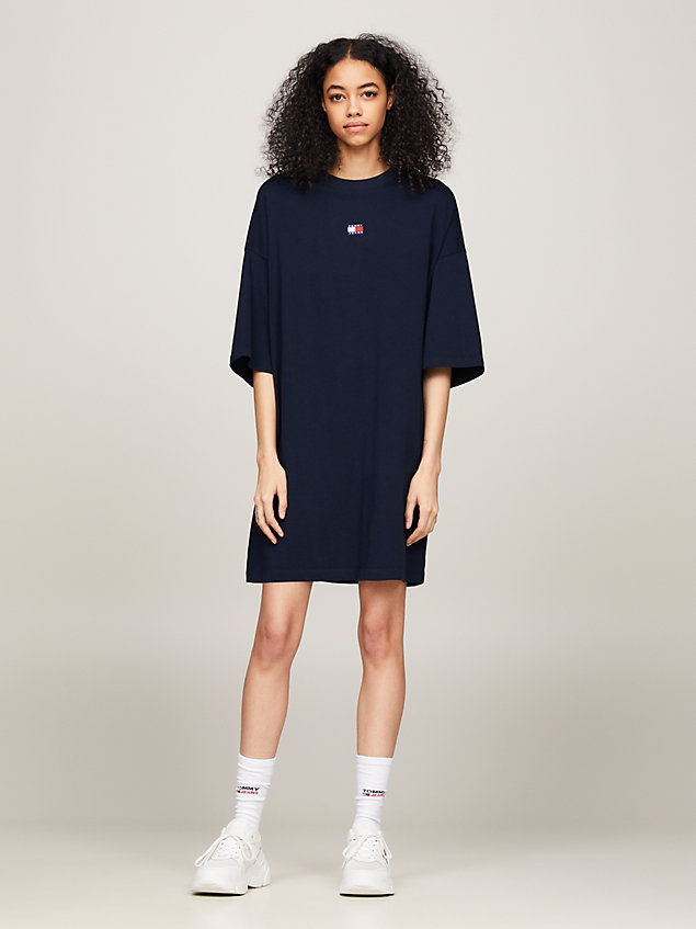 blue tommy badge crew neck mini t-shirt dress for women tommy jeans