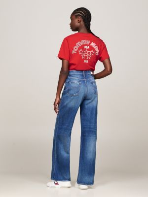 blue claire high rise wide leg distressed jeans for women tommy jeans