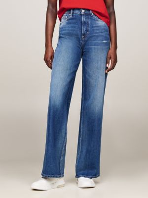 blue claire high rise wide leg distressed jeans for women tommy jeans