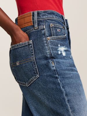 jeans mom affusolati a vita altissima sbiaditi blu da donne tommy jeans