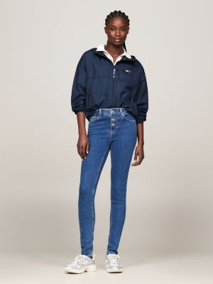 blue nora mid rise skinny button fly jeans for women tommy jeans