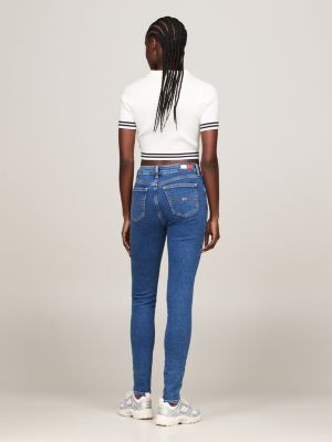 blue nora mid rise skinny button fly jeans for women tommy jeans