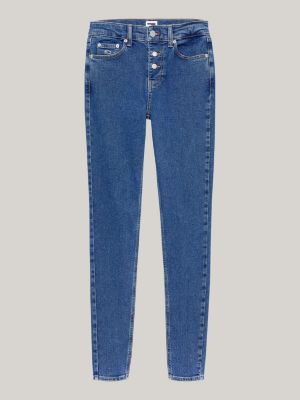 blue nora mid rise skinny button fly jeans for women tommy jeans