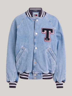 blauw varsity denim letterman-jack voor dames - tommy jeans