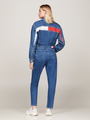 giacca trucker crop archive in denim blu da donne tommy jeans